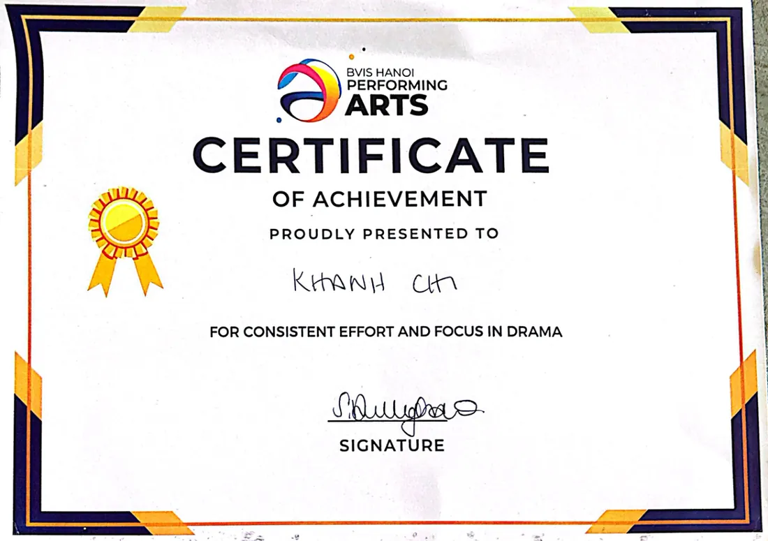 BVIS Performing Arts Certificate of Achievement for drama